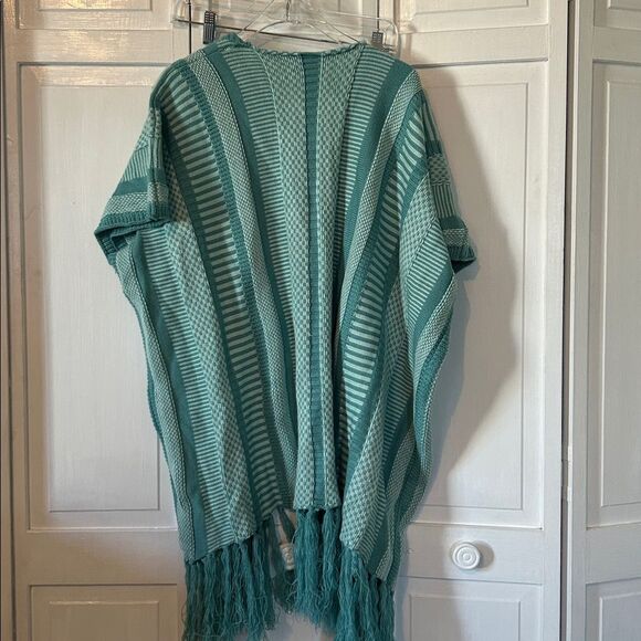 NWT Anthropologie Teal Striped Open-Front Cardigan with Fringe - OS - Picture 7 of 10